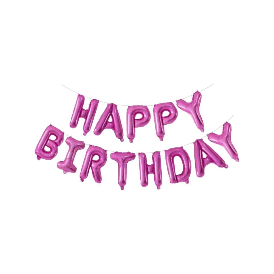 Set Baloane Folie Happy Birthday, Roz Ciclam, Înălțime Litera 40 cm - nuria.store.ro