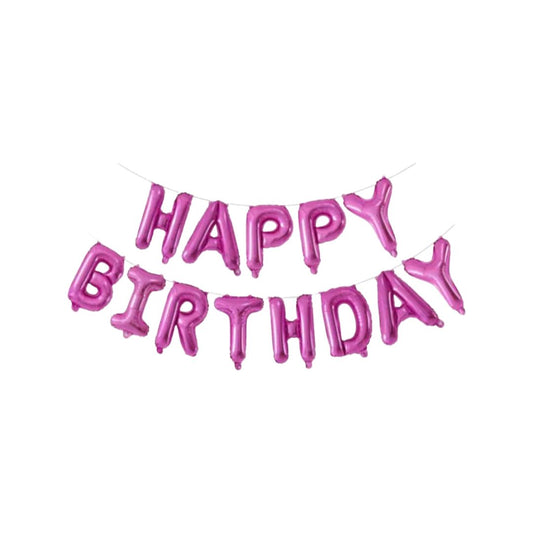 Set Baloane Folie Happy Birthday, Roz Ciclam, Înălțime Litera 40 cm - nuria.store.ro