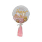 Set Balon Bobo Transparent - 45 cm, Imprimat “Happy Birthday“, Auriu cu Roz - nuria.store.ro