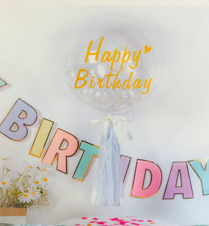 Set Balon Bobo Transparent - 45 cm, Imprimat “Happy Birthday“, Auriu - nuria.store.ro