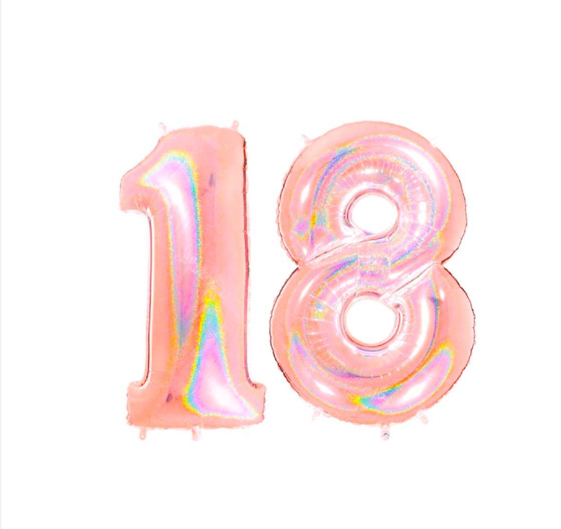 Balon Folie Cifre Holografice cu Numarul 18 - nuria.store.ro