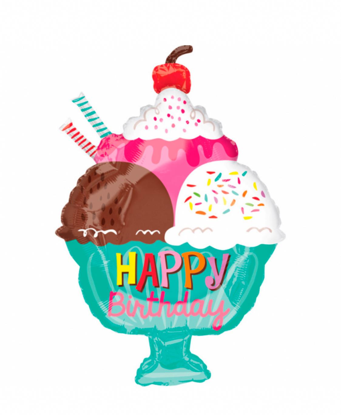 Balon Folie, Figurina Cupa de Inghetata, 79 cm, "Happy Birthday" - nuria.store.ro