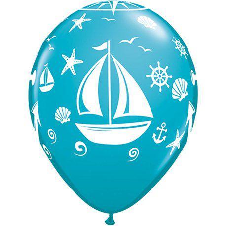 Baloane Latex Albastru cu Motive Marine Nautice 5 buc - 30 cm - nuria.store.ro