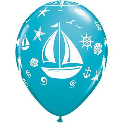Baloane Latex Albastru cu Motive Marine Nautice 5 buc - 30 cm - nuria.store.ro