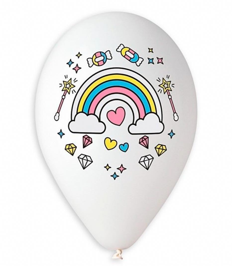 Baloane Latex Curcubeu Roz si Alb - set 5 buc - 30 cm - nuria.store.ro