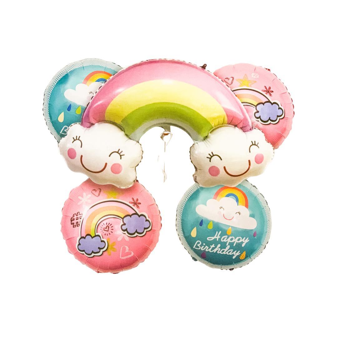 Baloane Folie Happy Brithday Curcubeu - Set 5 piese - nuria.store.ro