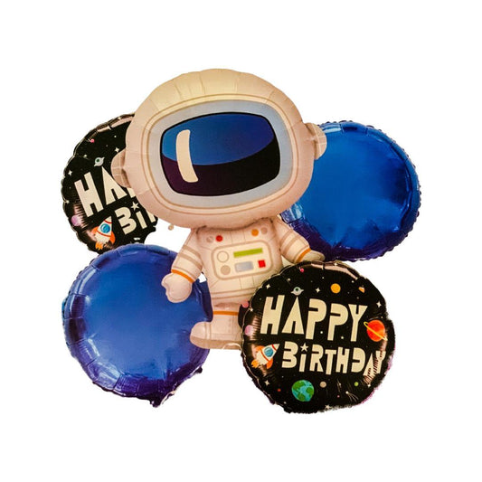 Baloane Folie Happy Brithday cu Cosmonaut - Set 5 Piese - nuria.store.ro