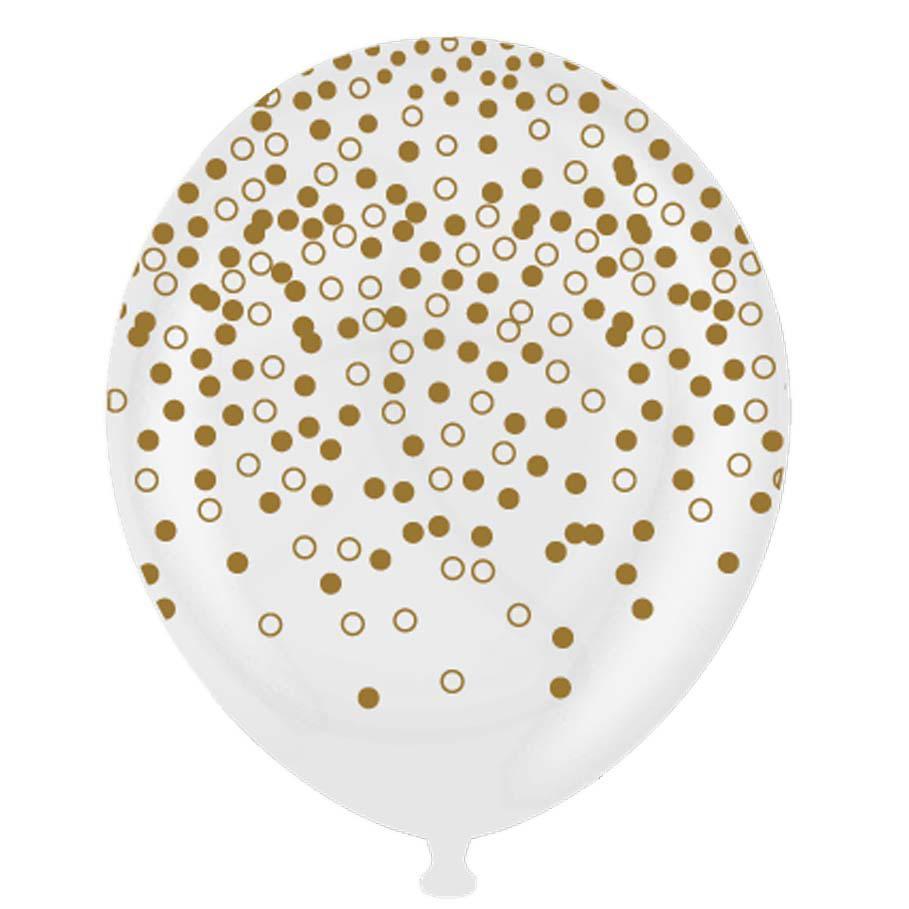 Baloane Latex Albe cu Print Confetti - Set 5 Piese - 30 cm - nuria.store.ro