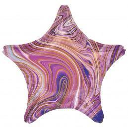 Balon Folie Forma Stea, Marmorat Mov - 45 cm - nuria.store.ro