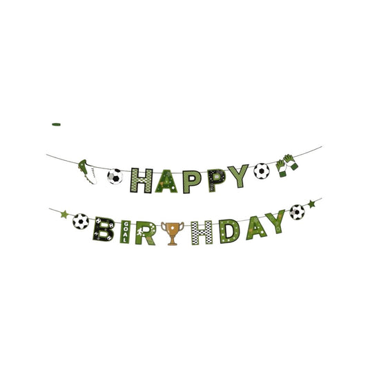 Banner Decorativ din Carton, Happy Birthday, Fotbal, Verde cu Alb, Litere 17cm - nuria.store.ro