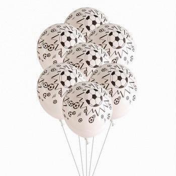 Baloane Latex Alb, Imprimat cu Mingi de Fotbal, cod 239 - 30 cm - Set 5 buc.